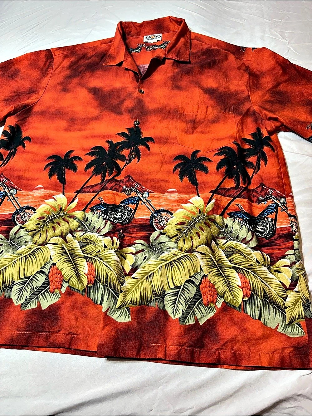 Vintage Pacific Legend Hawaiian Shirt 2XL Orange Cotton Motorcycle Made in USA